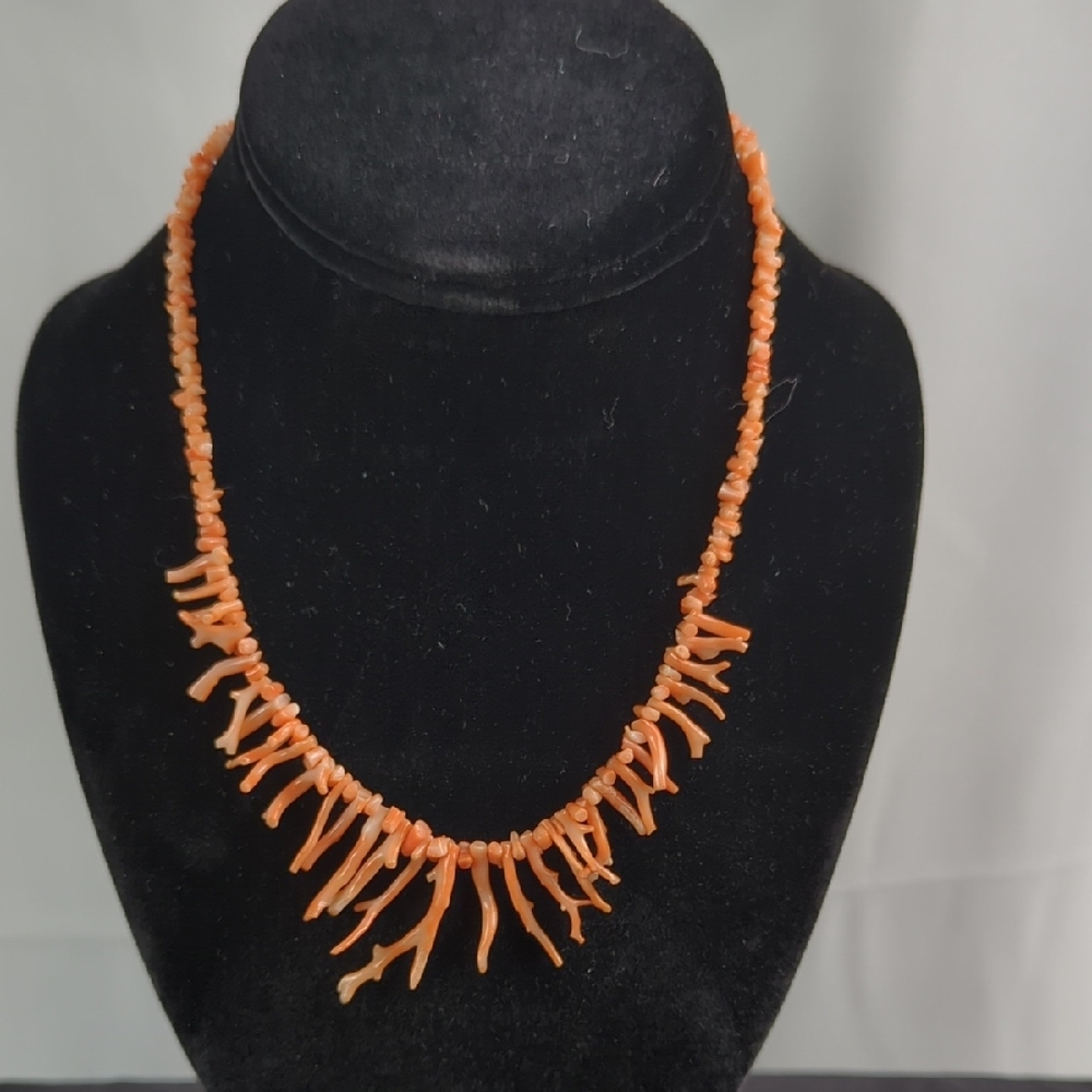 Vintage Orange Coral Branch Necklace - Women Jewelry
